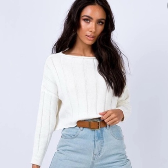 Princess Polly Sweaters - Princess Polly Cream White Cropped Long Sleeve Depths Jumper Sweater Size S/M
